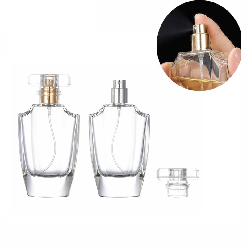 YORROR 2 Pack 50ml Thick Clear Glass Perfume Atomizer,Empty Perfume Spray Bottle,Portable Fragrance Fine Mist Spray Bottle Perfume Dispenser for Travel