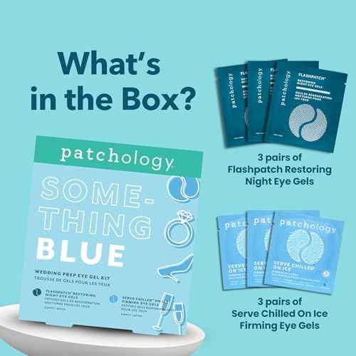 Patchology Bridal Shower Gift Box ? Something Blue Cooling Under Eye Patches for Brides & Bridesmaids, Depuffing & Firming Gel Masks with Peptides & Bakuchiol ? Wedding Skincare Gift Set
