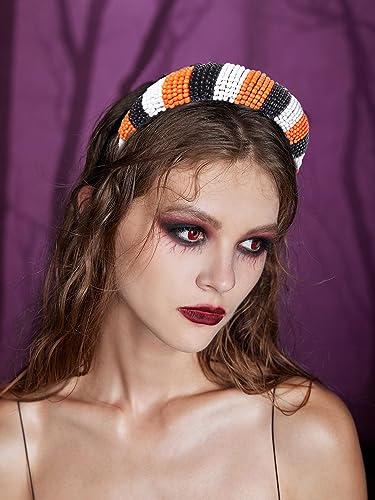 GLBCC Halloween Headband for Women White Black Orange Beaded Headband Headpiece Halloween Costume Party Favors Headband Hair Hoop Accessories (black white orange headband)