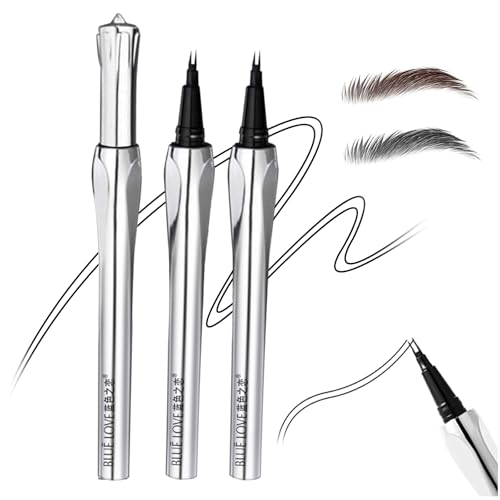 BLUE LOVE 2PCS Two-Prong Eyebrow Pen, Upgrade 2 Tipped Eye Brow Pencils for Women, Waterproof Lasting All-Day Eye Makeup with Microblading Brow Pen with Hair Like Strokes (2PCS Brown)