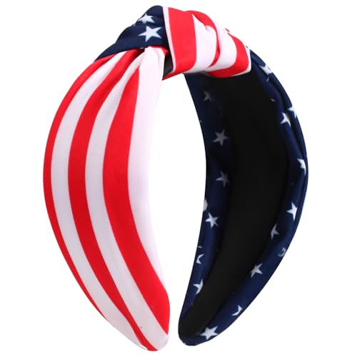 Ardorchid American Flag Headbands for Women Girls Patriotic Independence Day 4th of July Headband USA Red White and Blue Star Hair Accessories Stripe Wide Knotted Headband Hair Hoop Gifts