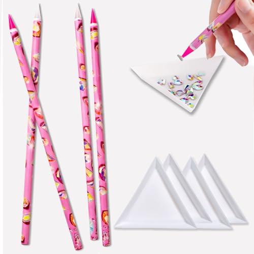 17Pcs Rhinestone Picker Tool Kit, Self-Adhesive Wax Pencil for Rhinestones and Diamond Painting, Jewel Picker Tool Dotting Tools for Nail Art, Little Nail Gem Tool with 8 Rhinestone Tray Nail Tweezers