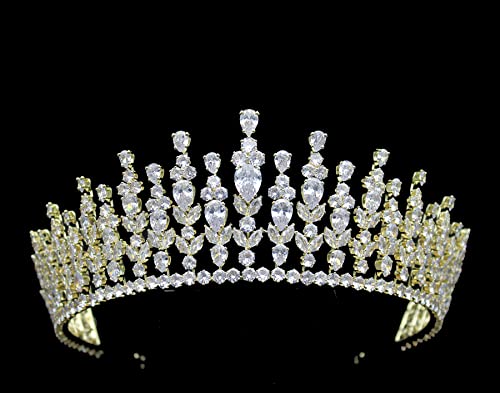 Sparky Wedding Tiaras Cubic Zirconia Queen Pageant Crowns CZ Sweet 16 Birthday Quinceanera Headpiece Bridal Hair Accessories Gold Jewelry Gifts for Adult Women