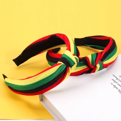 Ardorchid Rasta Headbands African Jamaica Juneteenth knotted Headband for Women Girls Elastic Hairband Hair Hoop No Slip Hair Accessories Gifts