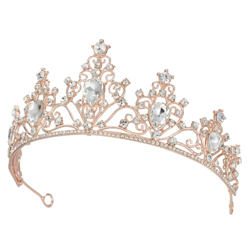 SWEETV Wedding Crowns for Women,Rose Gold Crystal Tiaras and Crowns for Women Girls,Rhinestone Princess Tiara Hair Accessories for Quinceanera Pageant Prom Bridal Wedding Prom Party