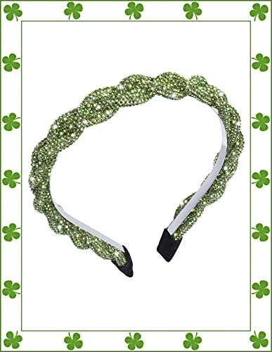 St.Patrick’s Day Headband Green Rhinestone Stripes Twist Hairband Crystal Irish Green Lucky Party Hair Accessories for Women