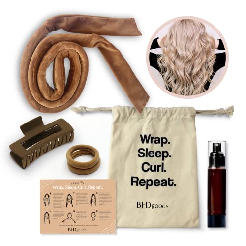 BHDbeauty No Heat Curling Headband You Can Sleep In- Heatless Overnight Natural Curls- Rod Ribbon Lazy Hair Curler Wrap Kit for Long Hair- Includes Bonus Airless Spray Bottle