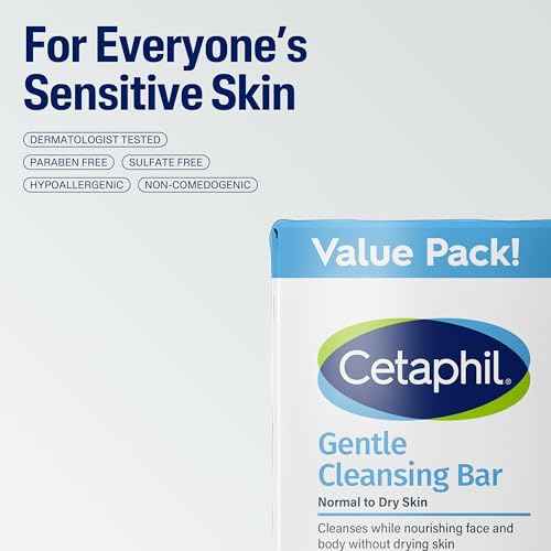 Cetaphil Gentle Cleansing Bar, 4.5 oz (Pack of 6), Nourishing Cleansing Bar For Dry, Sensitive Skin, Non-Comedogenic