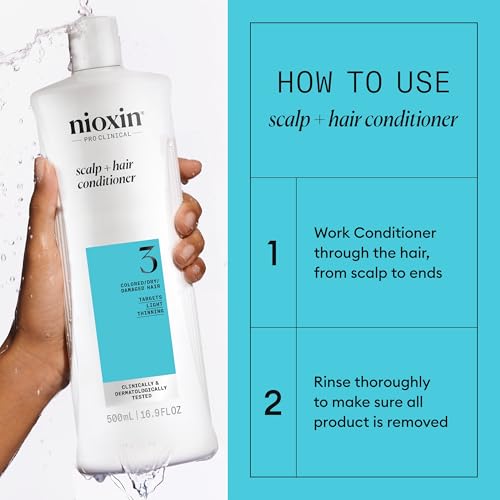 Nioxin System 3 Scalp + Hair Thickening Conditioner | For Colored, Dry, & Damaged Hair with Light Thinning | Maintain Vibrant Color | Strengthen & Nourish with Niacinamide & Biotin | 16.9 Fl Oz