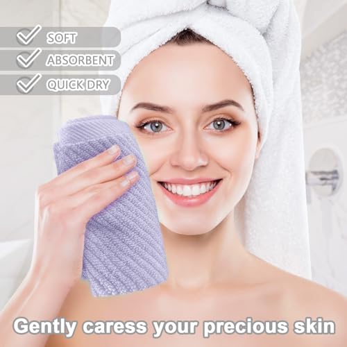 VOOVA & MOVAS Soft Wash Cloths 13"x13" - 100% Cotton | Lightweight | Thick | Quick Dry | Soft | Absorbent, 4 Pack Hand Towels, Wash Cloths for Bathroom, Bathroom Essentials, Purple | Lilac