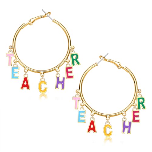 Teacher Earrings for Women Enamel Pencil Hoop Earrings Teacher School Accessories Teacher Appreciation Gifts Back To School Jewelry Party Favor (Teacher D)