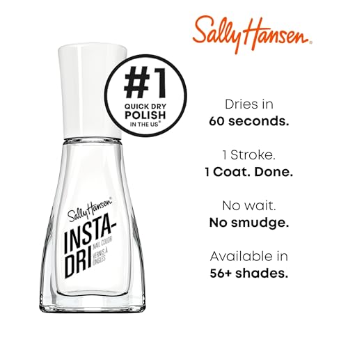 Sally Hansen Insta-Dri, White On Time, Quick Dry, Long Lasting, Semi Opaque, Shiny White Nail Polish