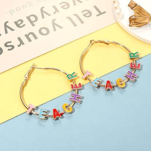 Teacher Earrings for Women Enamel Pencil Hoop Earrings Teacher School Accessories Teacher Appreciation Gifts Back To School Jewelry Set (Teacher B)