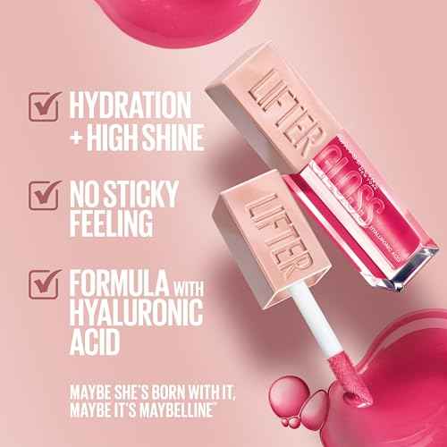 Maybelline Lifter Gloss, Hydrating Lip Gloss with Hyaluronic Acid, Ice, Pink Neutral, 0.18 Ounce