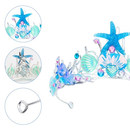 GAFATORY Mermaid Tiara for Women Pearl Mermaid Crown Adult Mermaid Headband Hair Accessories Costume women Mermaid Purple Blue Pink Tiaras Seashell Starfish Fish Tail