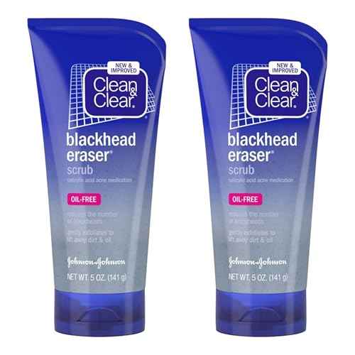 Clean & Clear Blackhead Eraser Oil-Free Facial Scrub with 2% Salicylic Acid Acne Medication, Exfoliating Daily Face Scrub for Acne-Prone Skin Care, 5 oz, 2 Pack