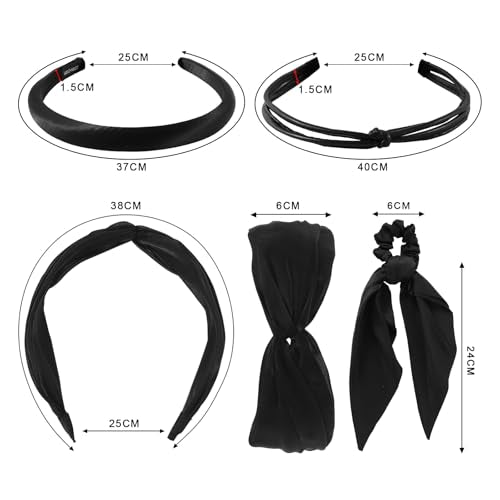 DOCILA Black Headbands For Women, Womens Satin Knotted Hair Bands Head Bands, Woman Silky Hair Scarf Scrunchies Hair Ribbons, Black Hair Accessories