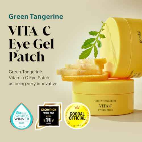GOODAL Green Tangerine Vitamin C Eye Patches 60 Sheets ? Hydrating Gel Under Eye Masks for Tired Puffy Eyes, Korean Skincare, Glass Skin Look, Daily Self Care Essentials