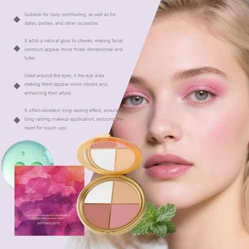 Eye & Cheek Palette - Eyeshadow and Highlighter Makeup, Face Highlighter Palette for Women, Multitasking Blush, Highlighting Eye & Cheek Palette, 4-In-1Makeup Palettes Kit