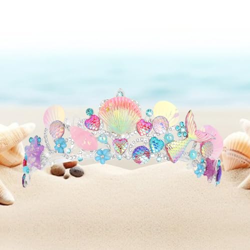 BAHABY Crown for Girls Little Mermaid Costume Birthday Decorations Headwear Mermaid Tail Tiara- Pink