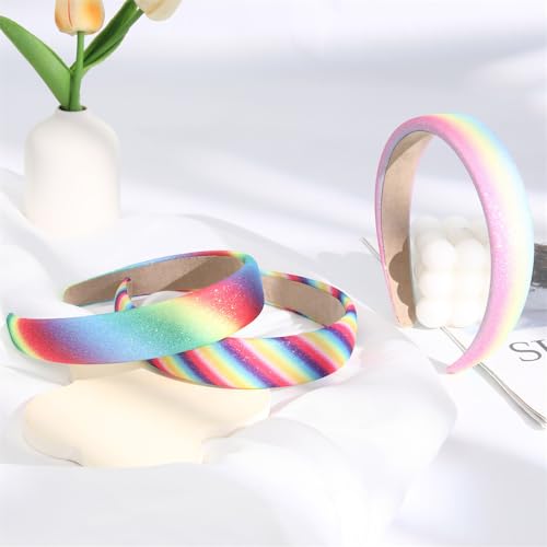 milylove Headbands for Women, Glitter Sparkly Headbands, Colorful Rainbow Hair Band, Non Slip Wide Headband, Fashion Hair Accessories for Girls, Makeup, Face Wash (1 Count, Twill Rainbow)