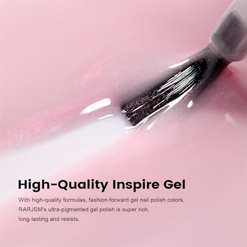 RARJSM Nude Pink Glitter Gel Polish Sparkle Jelly Pink Gold Shimmer Pigment Gel Nail Polish Sheer Transparent Neutral Color Skin Tone 15ml Natural Soak off UV LED Cured for Home Salon DIY Nail Art