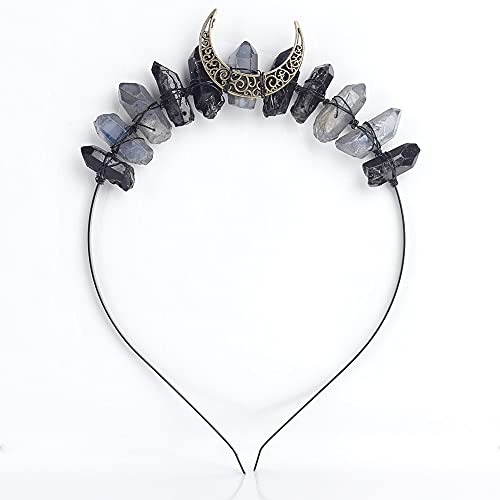 AMOYSTONE Natural Crystal Headband Moon Goddess Crown Raw Crystal Quartz Tiara Mermaid Crown Party Halloween Hairband Festival Headband Hair Accessories