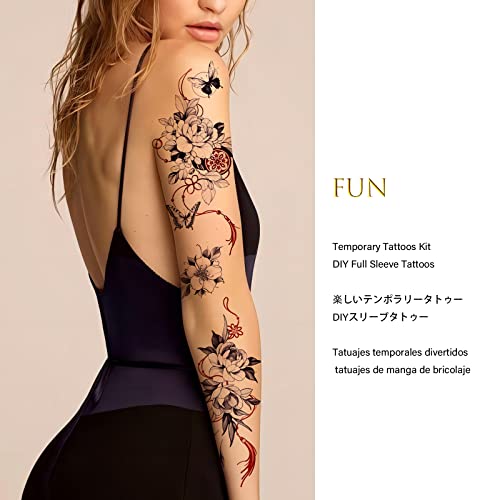 Roarhowl Large and exquisitely fake tattoo,oriental elements of big flowers, temporary tattoos for women sexy 10 designs