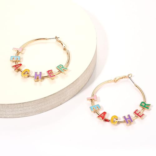 Teacher Earrings for Women Enamel Pencil Hoop Earrings Teacher School Accessories Teacher Appreciation Gifts Back To School Jewelry Set (Teacher B)