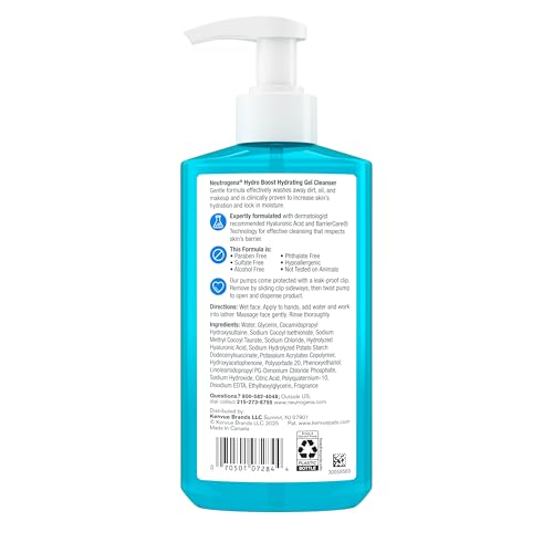 Neutrogena Hydro Boost Face Wash, Hydrating Facial Cleanser with Hyaluronic Acid, Daily Foaming Face Wash & Makeup Remover, Hypoallergenic, Alcohol- & Paraben-Free Gel Cleanser, 12 fl. oz