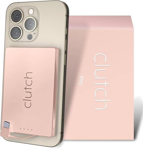 Clutch Pro Portable Charger - World's Thinnest 5000mAh USB-C Power Bank - Magnetic Cable - Pink