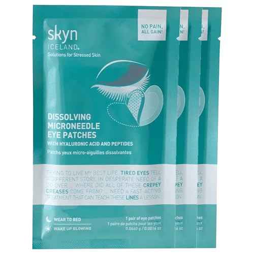 skyn ICELAND Dissolving Microneedle Under Eye Patches with 39% Hyaluronic Acid and Peptides, No Slip Overnight Eye Mask for Fine Lines, Wrinkles and Firming, Vegan, All Skin Types, 3 Pairs
