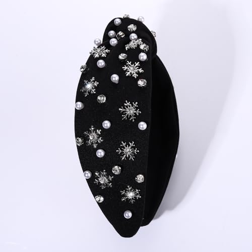 PHALIN Christmas Headband for Women Christmas Accessories Snowflake Xmas Bow Knotted Headband Crystal Rhinestone Jeweled Headband Holiday Hair Accessories Party Gifts (Snowflake)