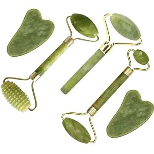 Jade Gua Sha Facial Massager Set - 5 in 1 Skin Care Tools with Roller and Massager