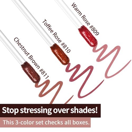 JUNECODE 3Pcs Lip Stain Peel Off Set with Tweezer, Peel Off lip Liner Stain Long Lasting Waterproof, Matte Lip Tattoo Tint Transfer Proof, Highly Pigmented Color Lip Makeup(#802+803+806)