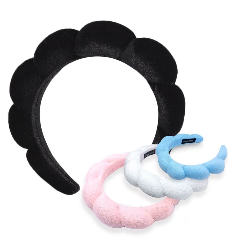 COUCHINLARY Spa Headband for Women, Sponge Spa Headband for Washing Face, Makeup Headband Skincare Headband Spa Hairband, Head Band for Skincare, Makeup Headband(pink+black)