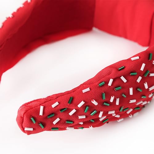 Somlatrecy Women Sprinkle Knotted Headband Handmade Wide-brimmed Hairband Red