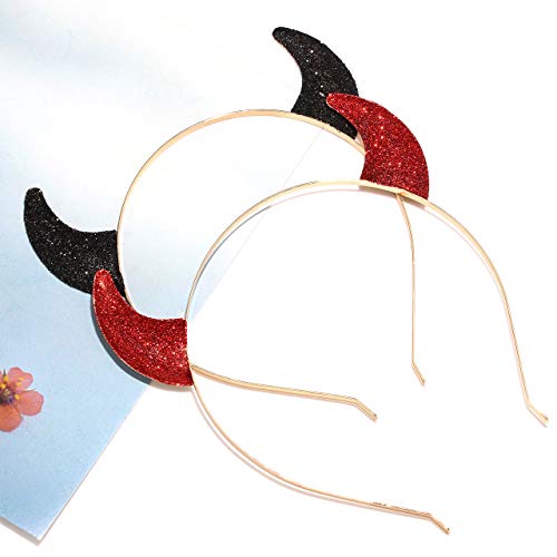 FAERLIIRY Halloween Headband Glitter Devil Horns Headband Cat Ears Devil Demon Headband Red Devil Costume Cosplay Accessories for Woman