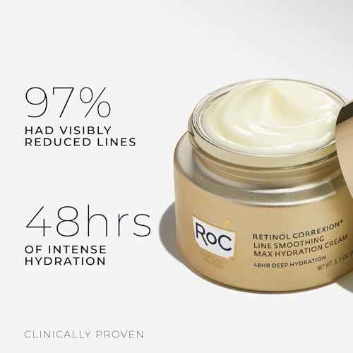 RoC Retinol Correxion Max Daily Hydration Anti-Aging Face Moisturizer with Hyaluronic Acid, Oil Free Skin Care Cream for Fine Lines, Dark Spots, Post-Acne Scars, Retinol Moisturizer, 1.7 Ounces