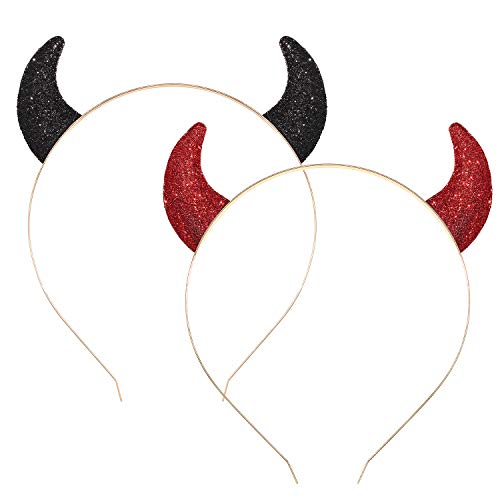 FAERLIIRY Halloween Headband Glitter Devil Horns Headband Cat Ears Devil Demon Headband Red Devil Costume Cosplay Accessories for Woman