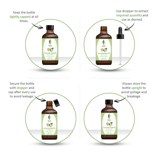 SVA Cucumber Seed Oil - 4 Fl Oz – 100% Natural Cold Pressed Cucumber Oil - for Face, Skin Care, Hair Care, Scalp Massage & Body Massage – Carrier Oil with Dropper