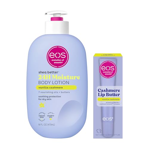 eos Cashmere Lip Butter - Vanilla Cashmere, Plumping Peptides, Smoothing, eos Lip Butter, Shea Butter, Lip Mask, Lip Moisturizer, Soft Lips, 0.35 fl oz