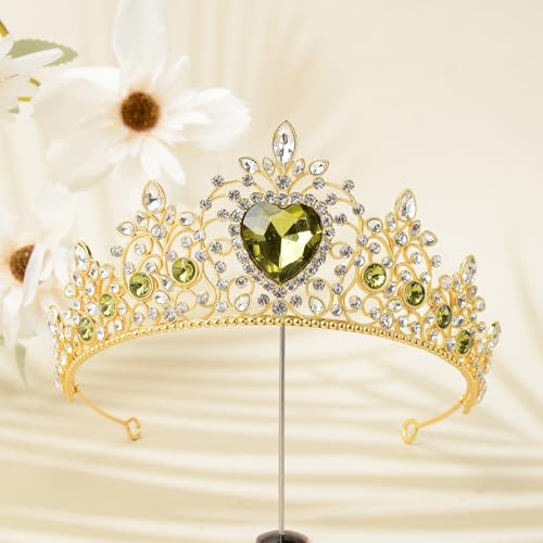 S SNUOY Tiaras and Crowns for Women Crystal Queen Crowns Rhinestone Princess Tiaras for Women Hair Accessories for Bridal Birthday Prom Party - August Peridot