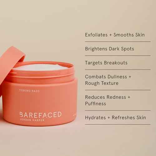 Barefaced Toning Pads (60 count) - Exfoliating Face Pads with 2% Glycolic Acid & Salicylic Acid - Brightens & Cleanses Skin, Clears Pores, Reduces Fine Lines & Wrinkles