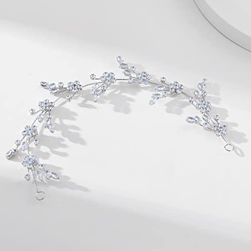 Bride Wedding Fairy Rhinestone Headband - Hair Accessories Headpiece Party Jewelry Women (Silver Pearl)