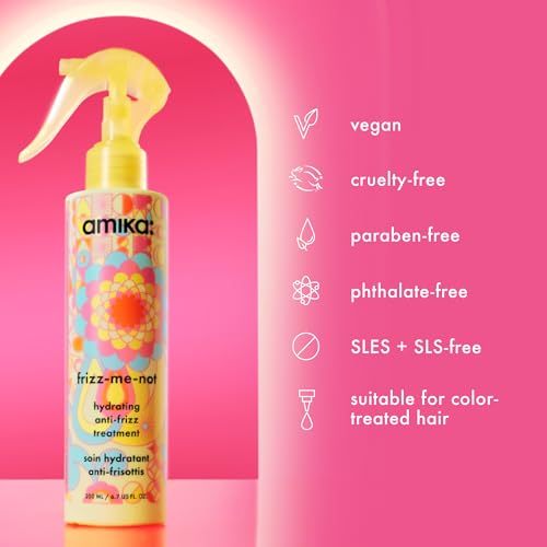 amika frizz-me-not hydrating anti-frizz treatment, 200ml | lightweight hydrating spray for medium to thick coarse hair types 2a-4c, humidity + heat protection, smooth frizz for up to 72 hours