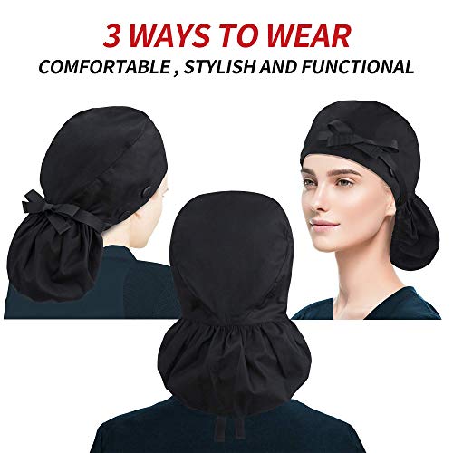 ABAMERICA Ponytail Scrub Caps for Women Surgical Caps Nurse Hat with Functional Ponytail Holder for Long Hair, Single or Satin-Lined