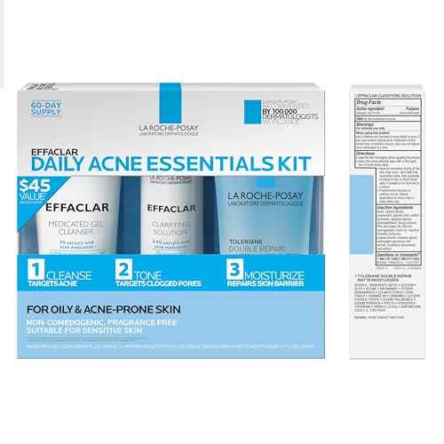 Effaclar Daily Acne Essentials Kit, Acne Treatment System, Salicylic Acid Acne Cleanser, Pore Refining Toner, & Matte Face Moisturizer for Oily Skin & Combination Skin, Oil-Free, 2 Month Supply