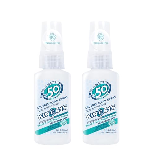 KINeSYS Fragrance Free Clear Spray Sunscreen for sensitive skin, SPF 30, Hypoallergenic, Broad Spectrum UVA/UVB protection for Body, Alcohol, PABA and Oxybenzone FREE, 170+ Sprays, 1 Fl Oz (Pack of 2)