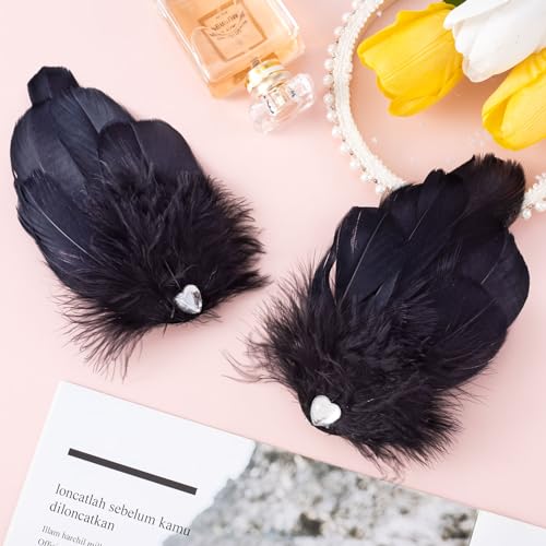 ANCIRS 4 Pack Feather Hair Clips for Women, Fly-Wing Shape Hair Barrettes Accessory Hairpins 1920s Flapper Headpiece Hair Piece for Swan Lake Cosplay Show Dancing Party Halloween Costume- Black